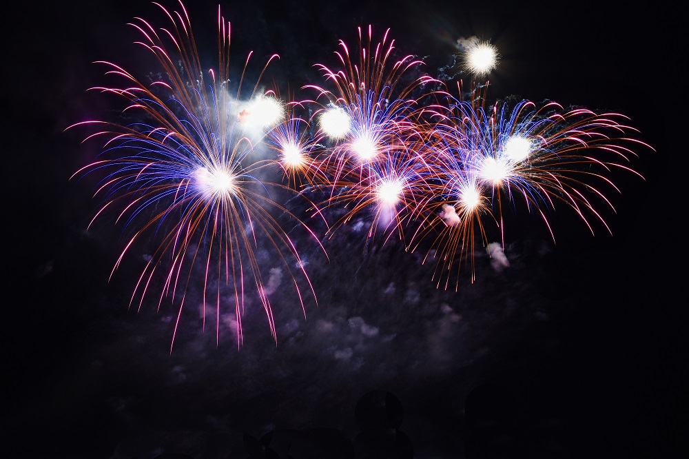 Beautiful colorful fireworks on water. Brno dam. International Fireworks Competition Ignis Brunensis. Brno - Czech Republic - Europe.
