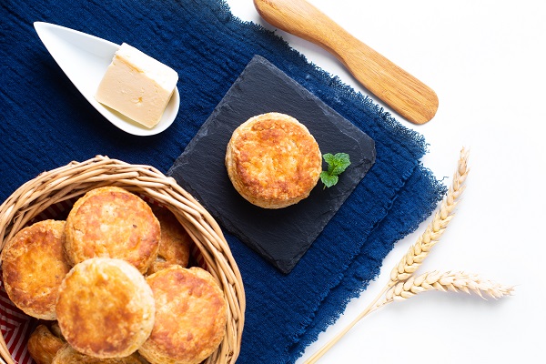 Food concept Homemade browned crust butter milk American biscuit